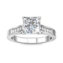 Solitaire With Accents White Princess Cut Cubic Zirconia In 925 Sterling Silver Ring For Engagement