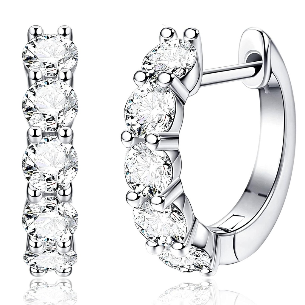 Round Brilliant Cut White Cubic Zirconia 925 Sterling Silver Hoop Earrings For Women