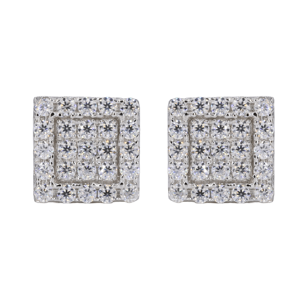 Square In-Step Iced VVS Moissanite Daimond Earrings