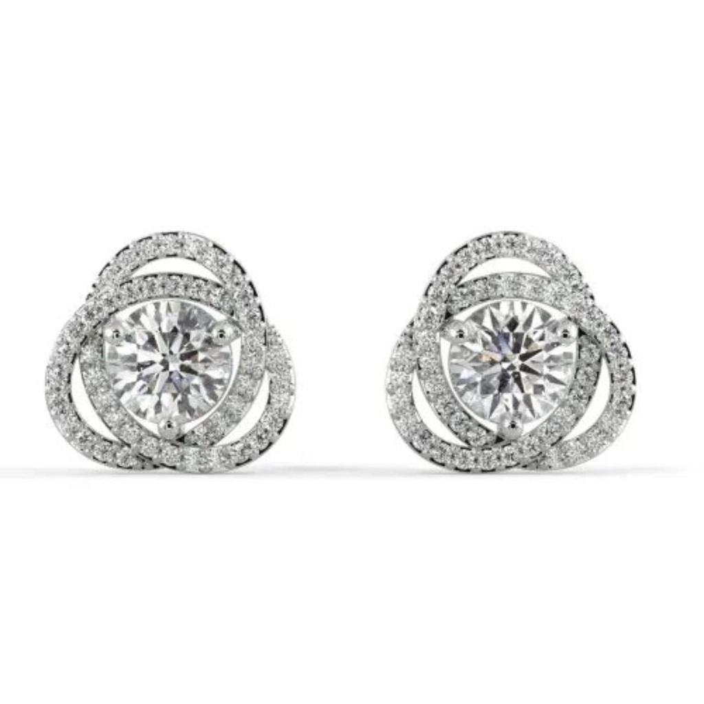 Round Cut Diamond Halo Cross Stud Earrings For Women