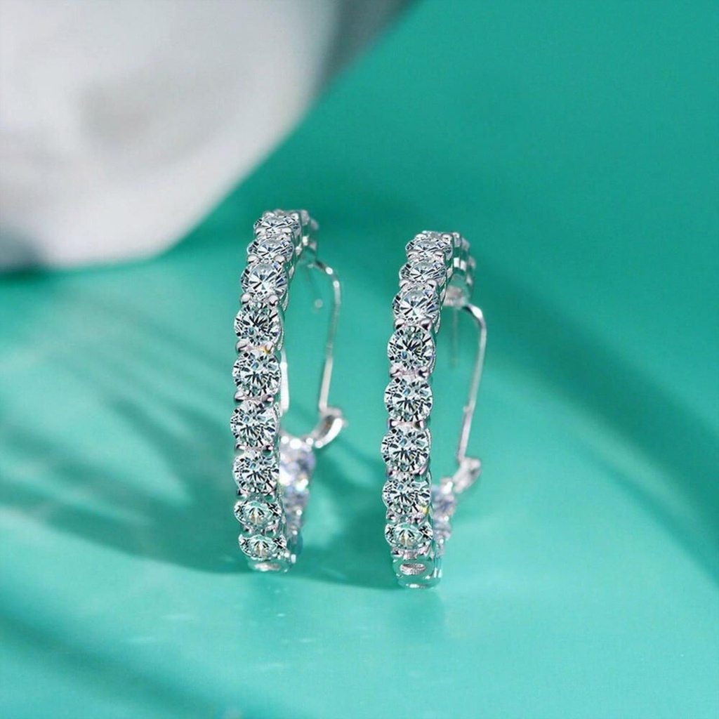 Round Cut Diamond Inside Out Hoop Earrings For Women