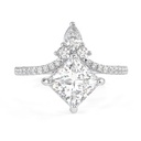 Princess Cut Colorless Engagement Ring, Side Stone Pear &amp; Round  Crown Style Ring, Pave Wedding Ring For Women