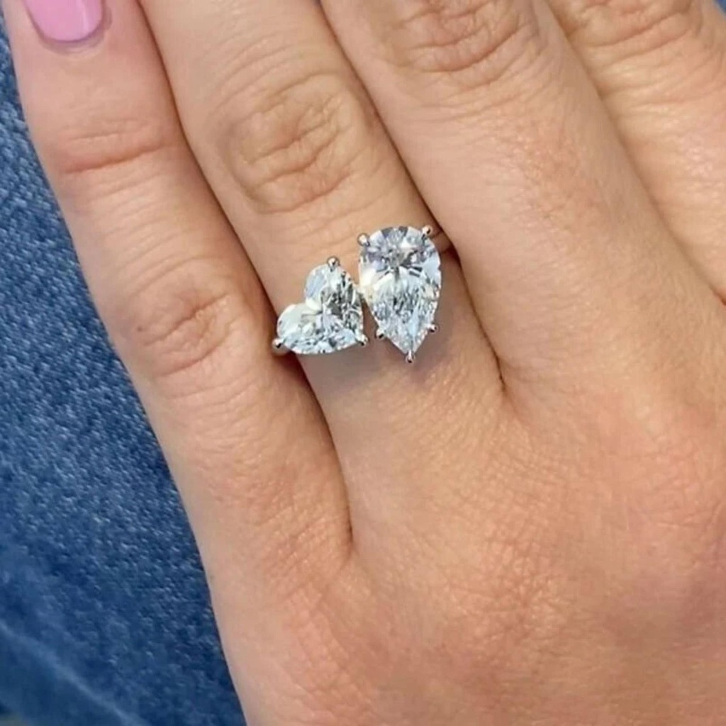 2 Stone Heart & Pear Cut Engagement Ring