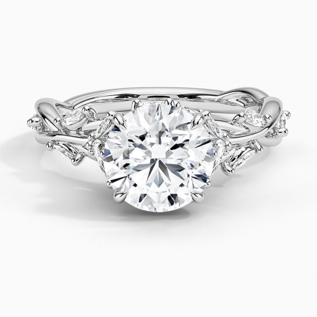 Fancy Round Cut Engagement Ring for Women, White Gold Wedding Ring 