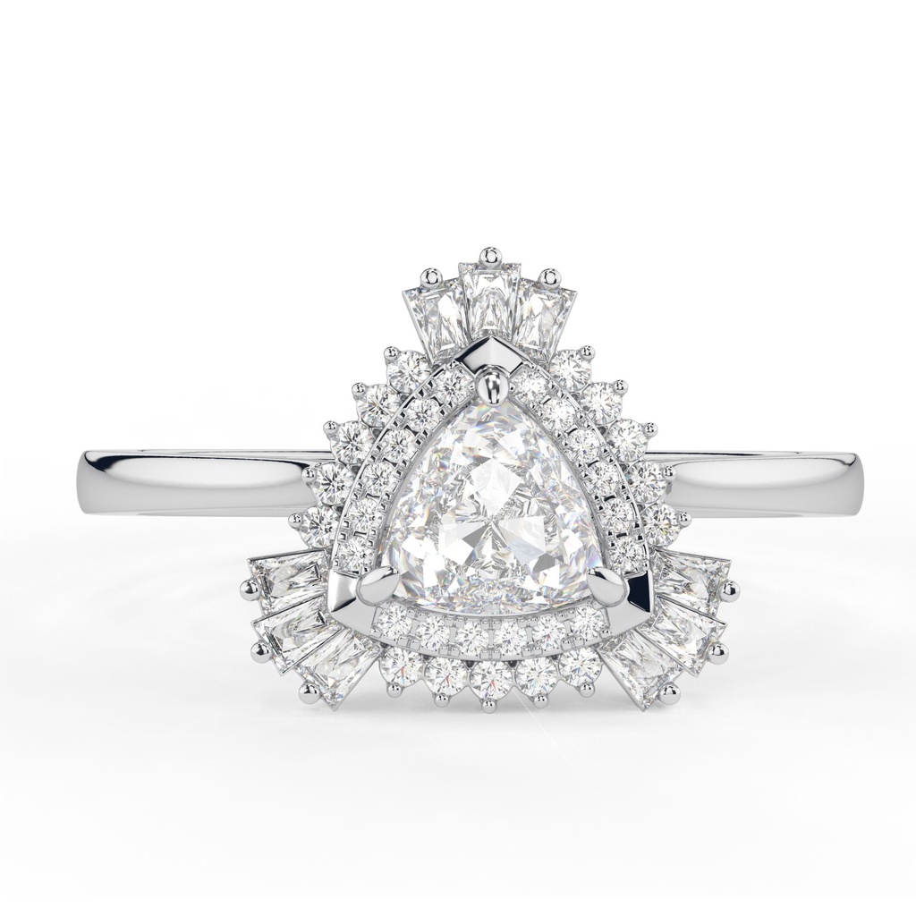 Starburst Ring, Trillion Cut Halo Moissanite Engagement Ring, Double Halo Ring, 14K Solid Gold Ring, Lab Diamond Ring, Handmade Jewelry