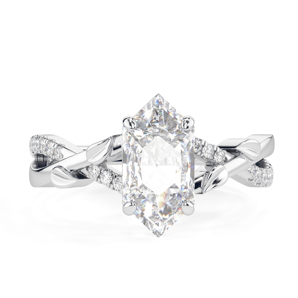 Long hexagon moissanite engagement ring Vintage rose gold diamond ring Half eternity twig ring Delicate leaf ring Anniversary twisted ring