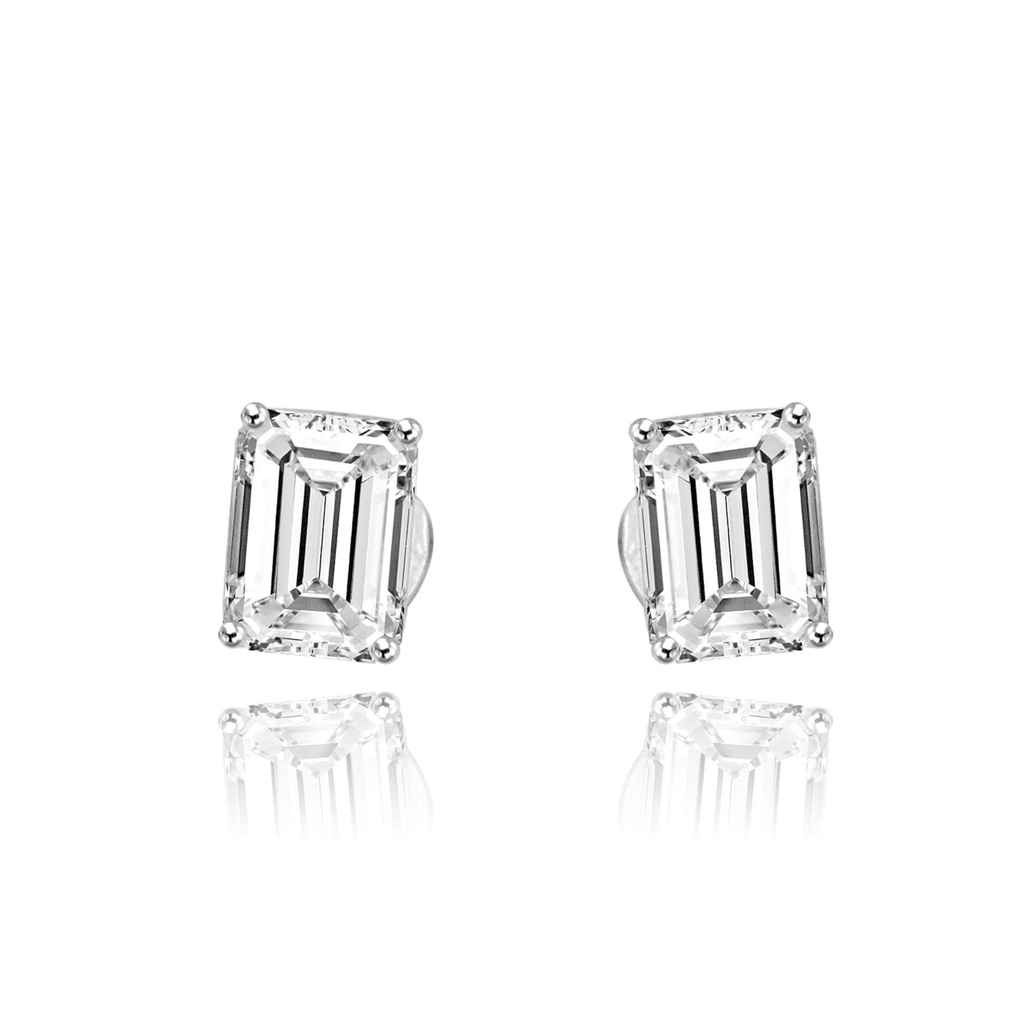 Emerald Cut Diamond Stud Scree Back Earrings For Women