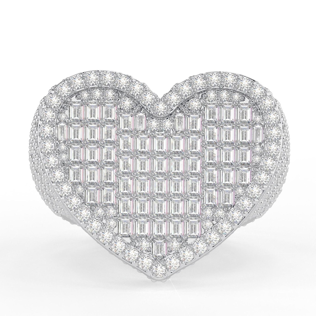 Hip Hop Heart shaped buguette and round tiney moissanite diamond men's ring