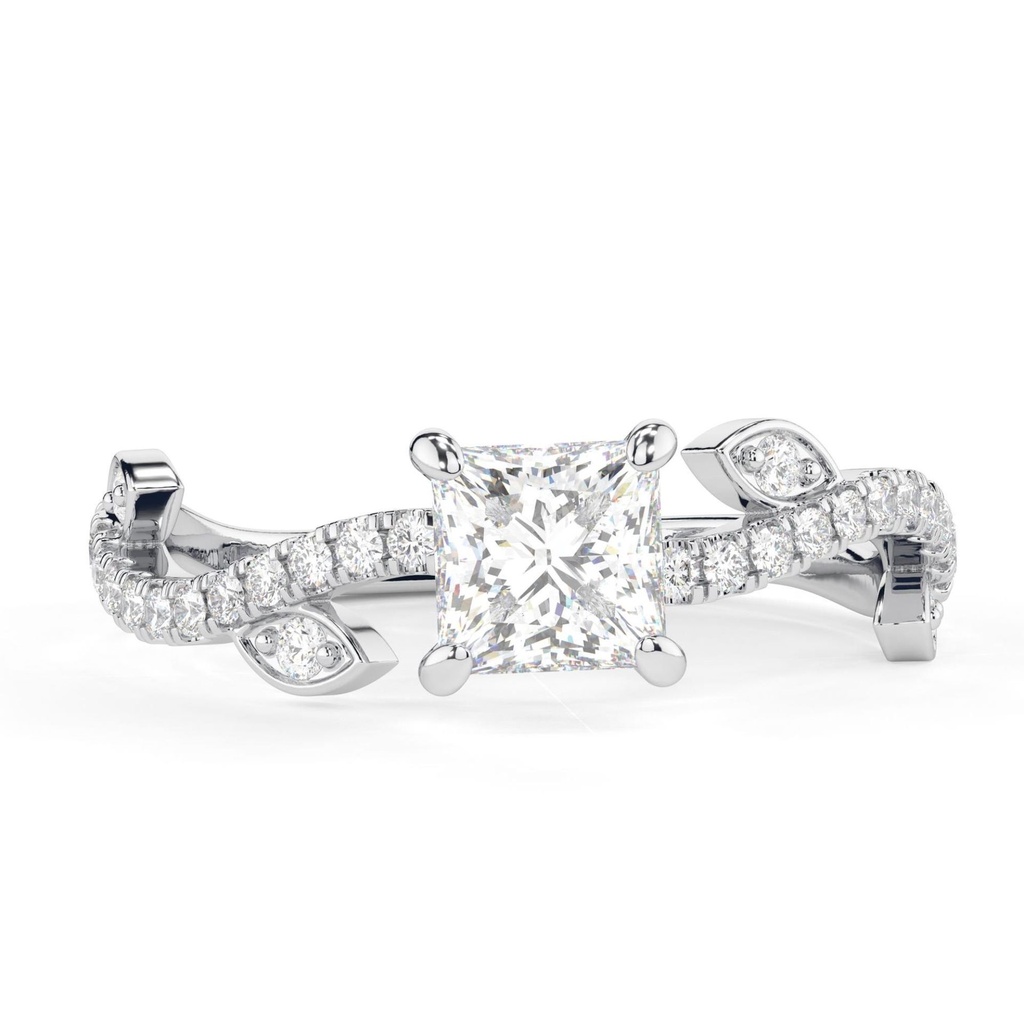 Princess Cut Diamond Solitaire With Accents Engagement Ring for Women
