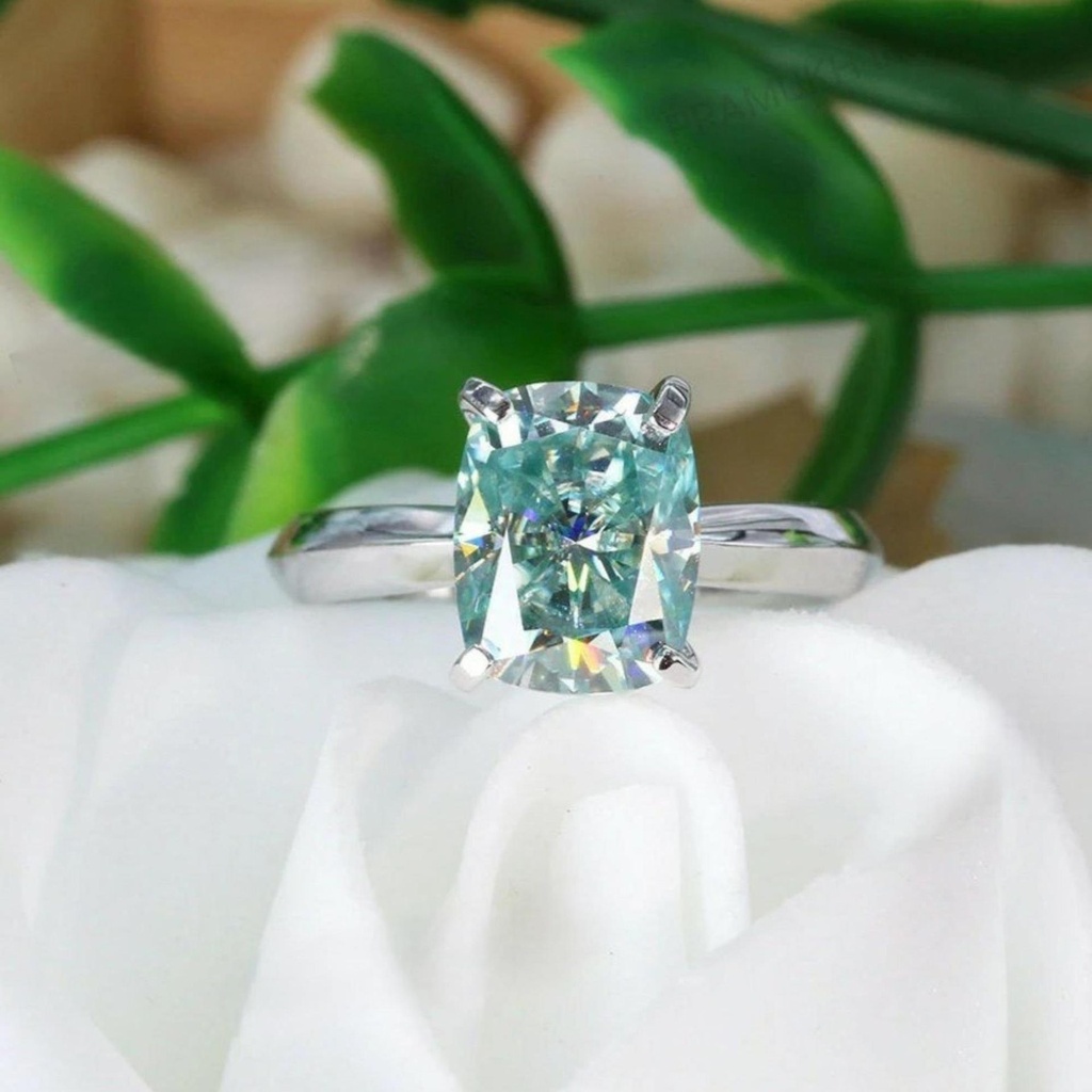  Blue Cushion Moissanite Engagement Ring White Gold Unique Promise Engagement Ring for women Diamond Wedding Bridal Anniversary Gift