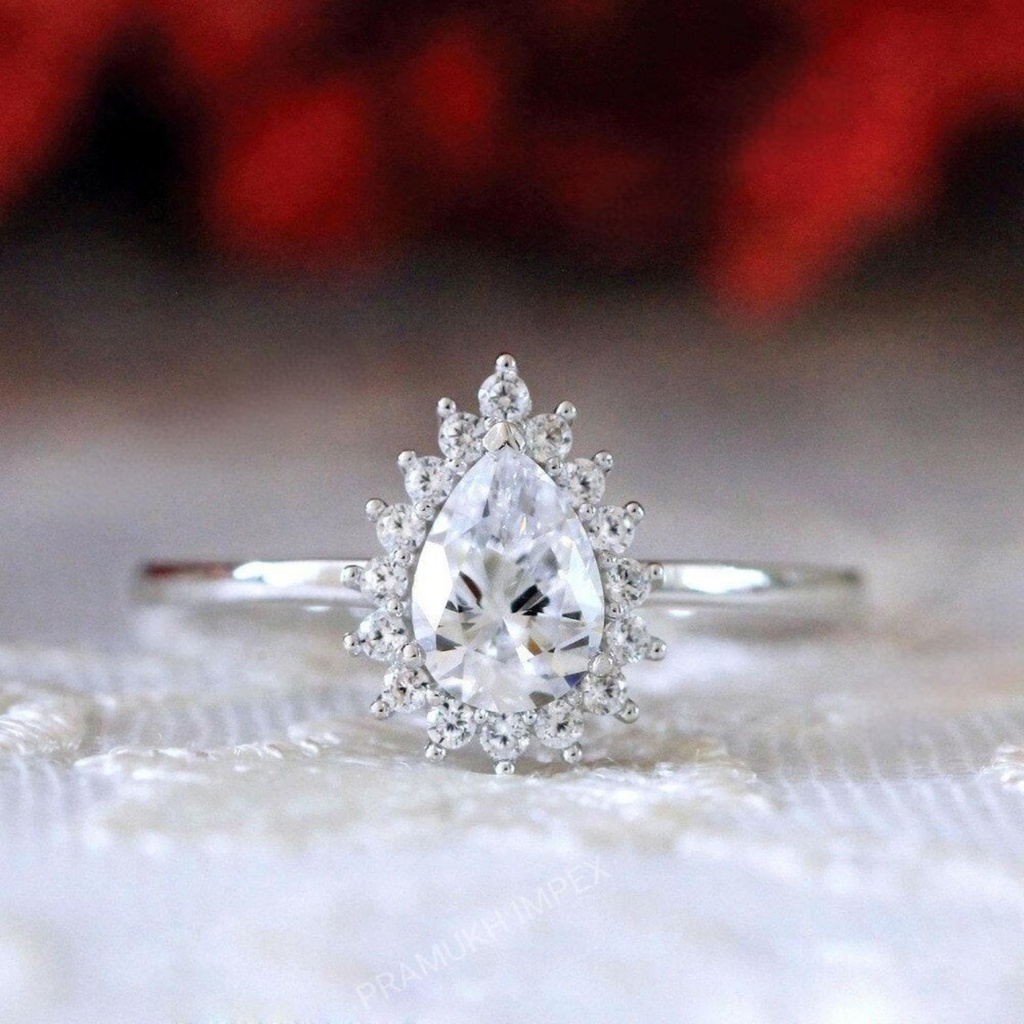 Pear  vintage unique halo rose gold engagement ring for women Elegant Art Deco Diamond wedding Anniversary gift for Her