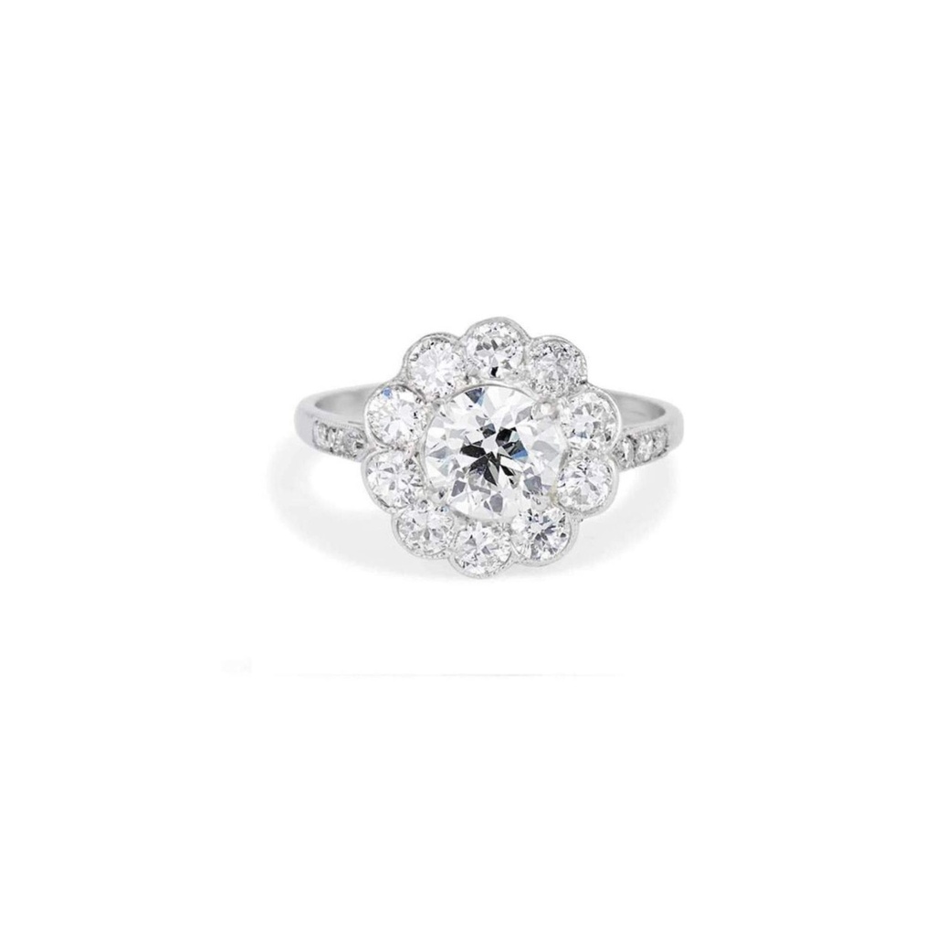 Engagement Ring / 14k Gold Cluster Halo Engagement Ring / Vintage Wedding Ring / Edwardian for Her
