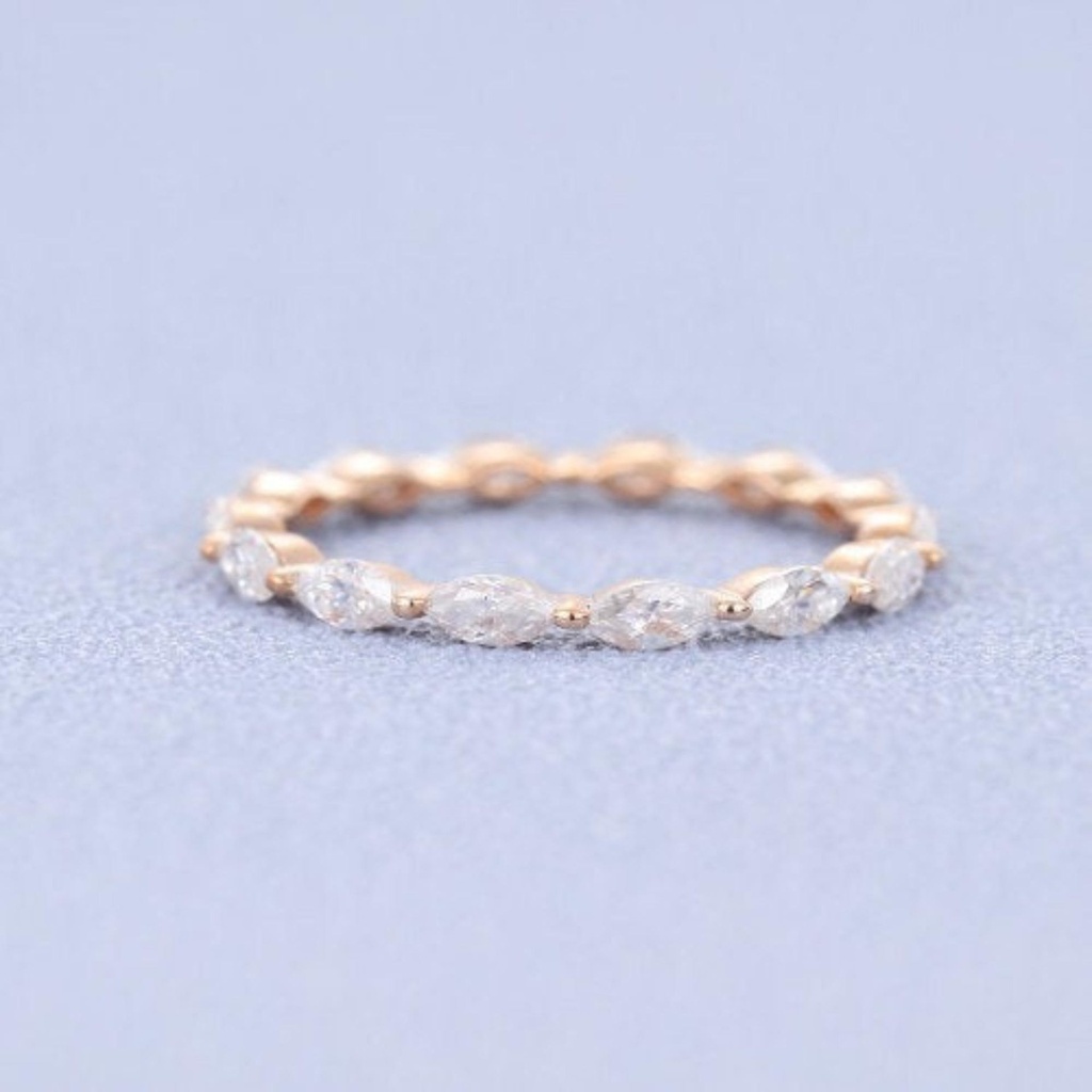 Rose gold Wedding band women half eternity marquise cut  wedding band vintage Unique dainty stacking  Bridal Promise gift