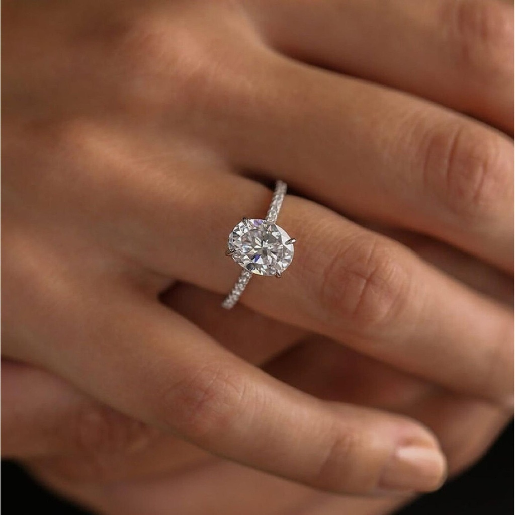 Oval Cut Solitaire With Accents Four Prong Ring in 925 Sterling Silver Ring For Engagement