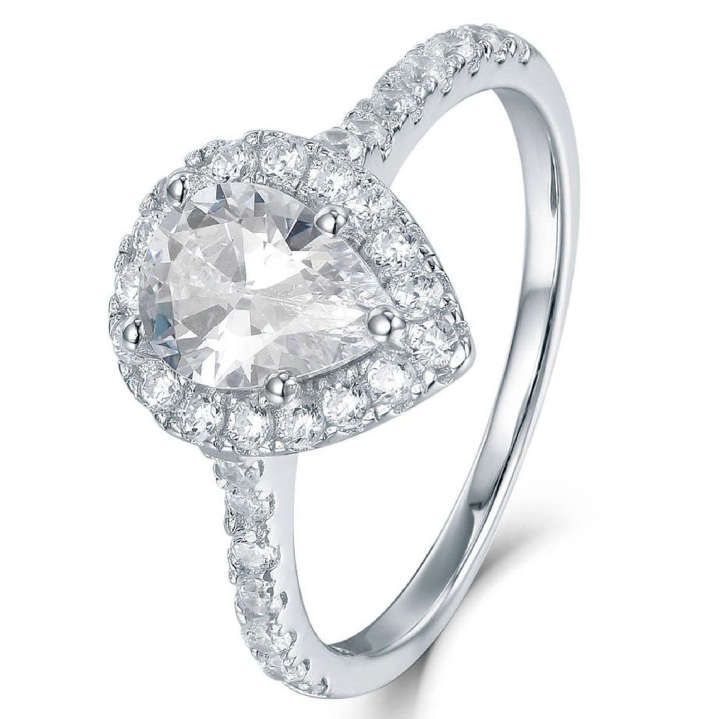 Pear Cut Halo Ring in 925 Sterling Silver Ring For Engagement