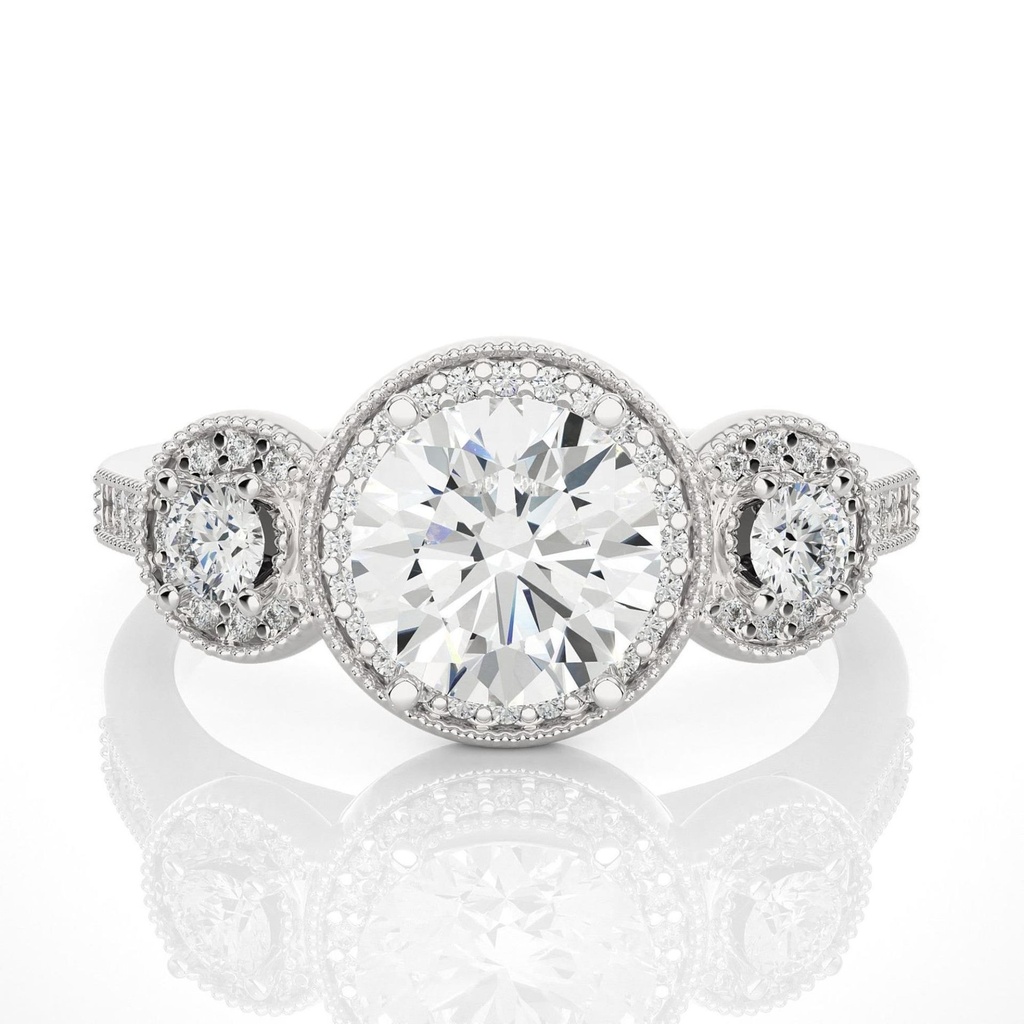 3 Stone Yellow Round Cut In 925 Sterling Silver Ring For Engagement