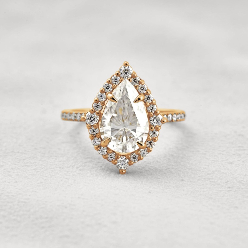 Halo Yellow Pear Cut In 925 Sterling Silver Ring For Engagement