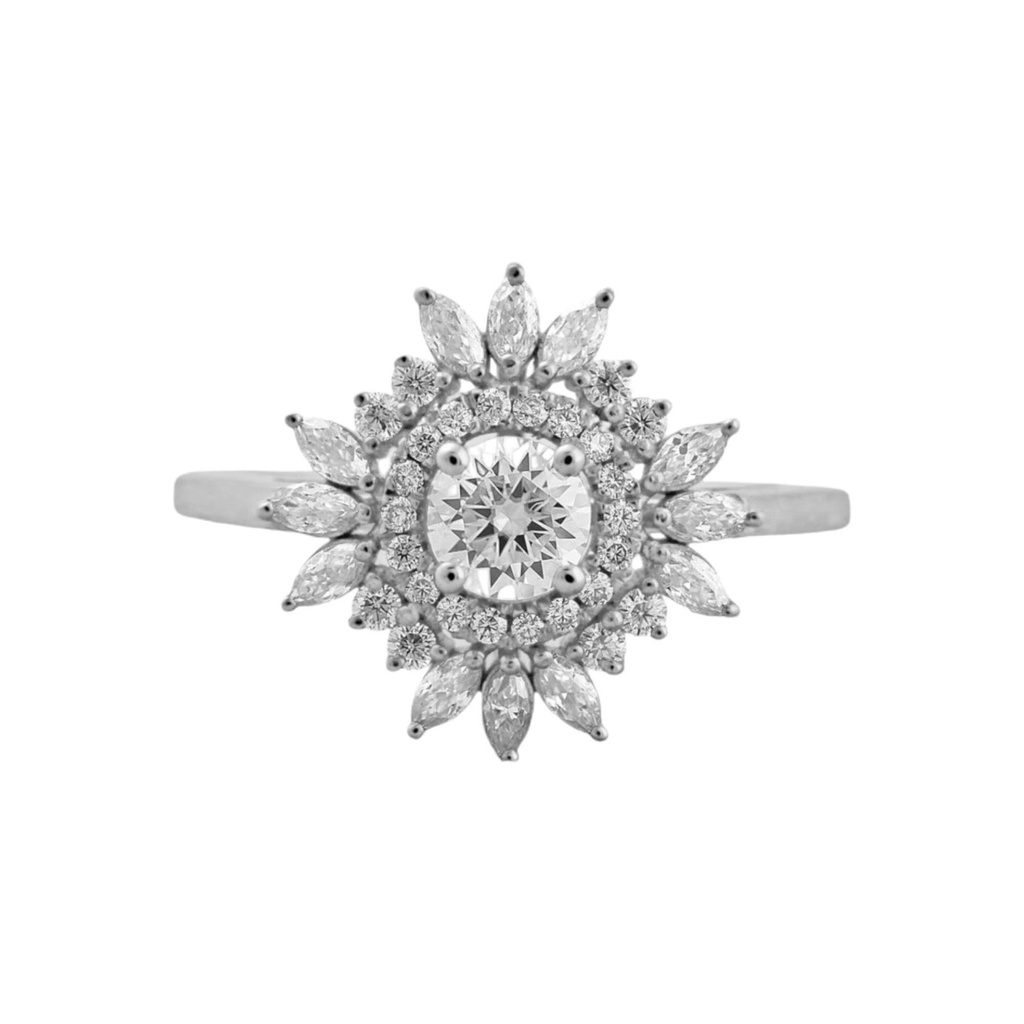 Art Deco Yellow Round Cut  In 925 Sterling Silver Ring For Engagement