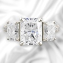 3 Stone Radiant Cut White  In 925 Sterling Silver Ring For Women's Engagement