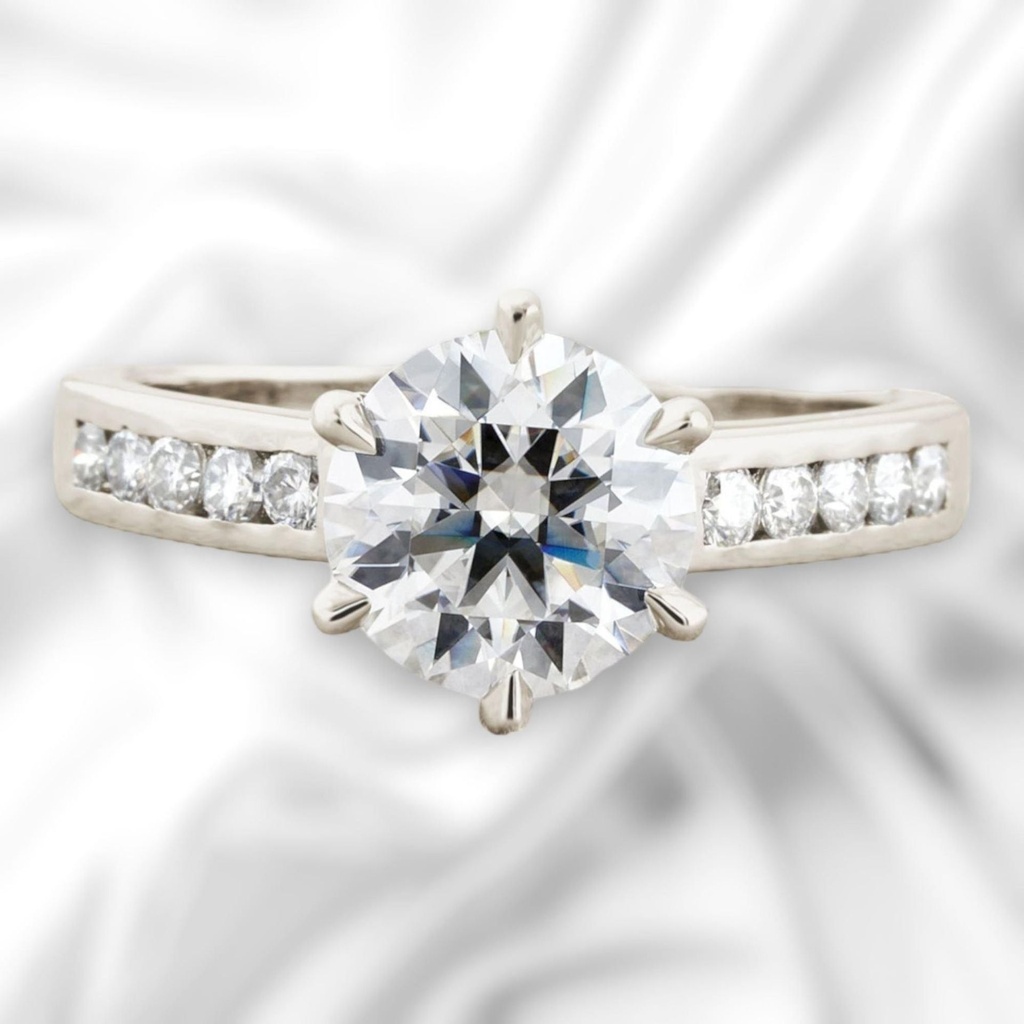 Round Cut Diamond Solitaire With Accents Engagement Ring for Women