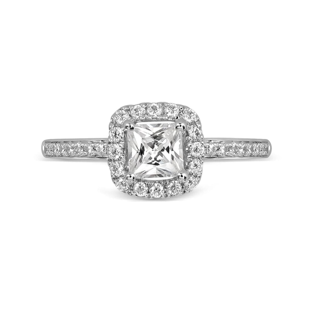 Princess Cut Halo Four Prong Ring in 925 Sterling Silver Ring  For Engagement
