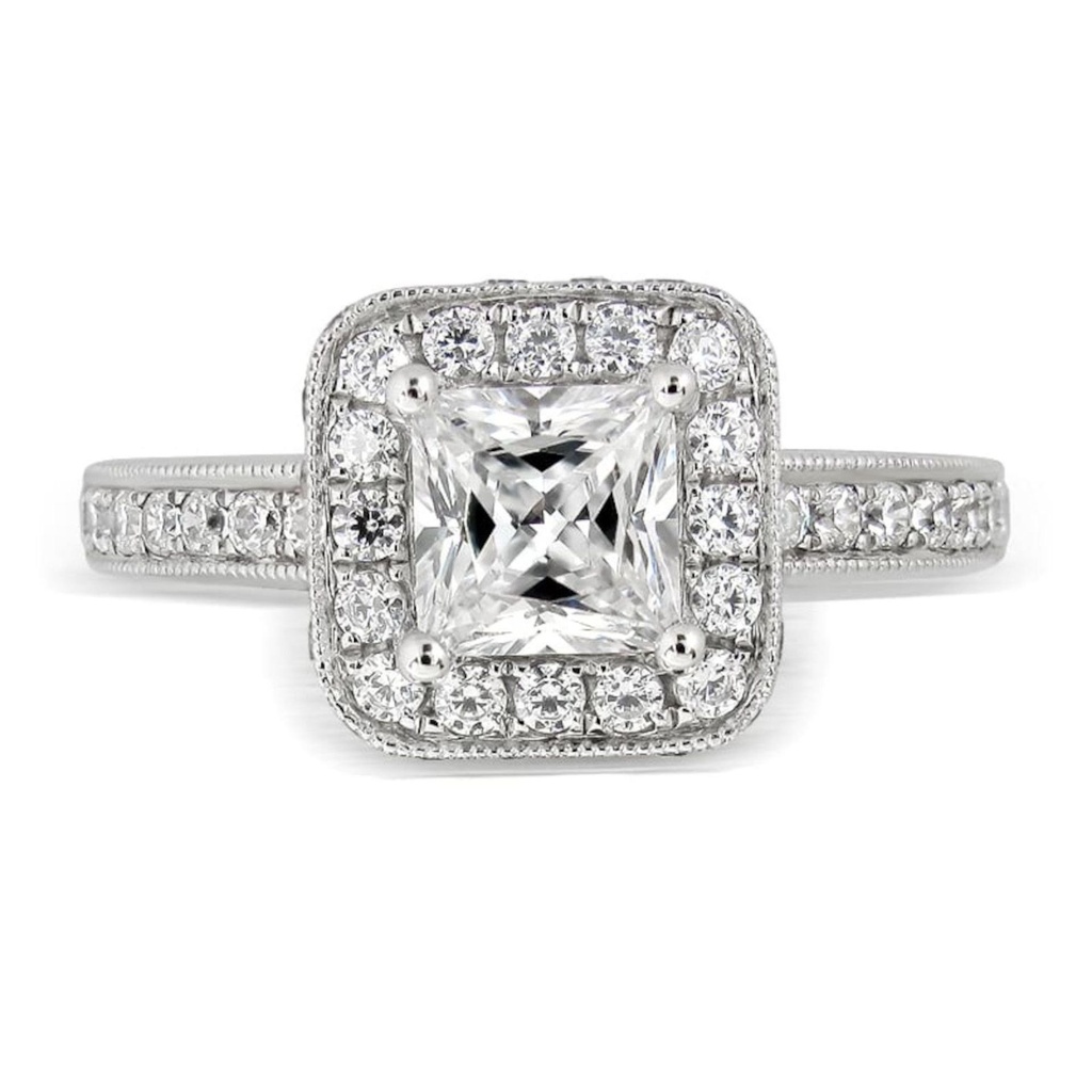 Princess Cut Diamond Double Hidden Halo With Accents Engagement Ring for Women