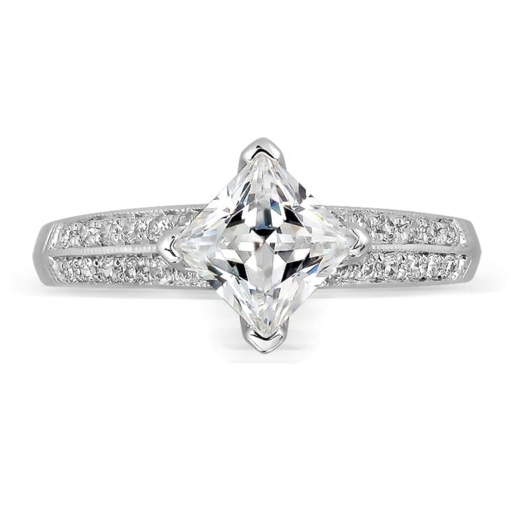 Princess Cut Solitaire With Accents Four Prong Ring in 925 Sterling Silver Ring  For Engagement