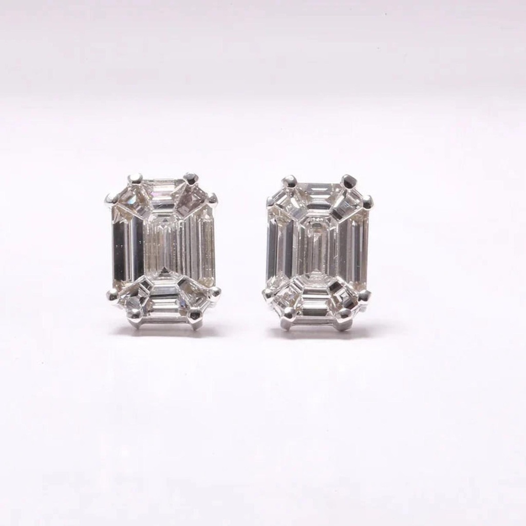  Emerald  Diamond Earrings, Fancy Diamond Earring, Gift for Her, Bridal Earrings, Anniversary Gift, Unique Stud