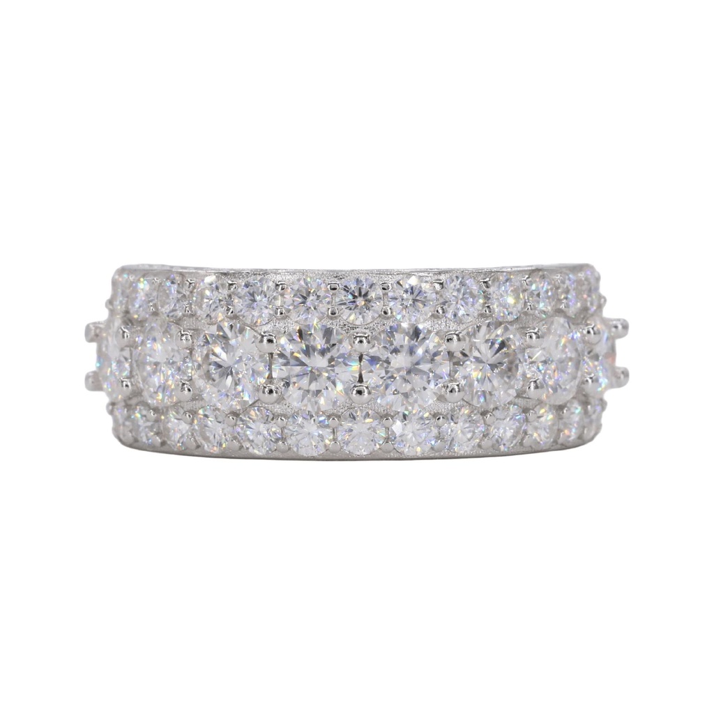 Round Cut Diamond 3 Row Half Eternity Band For Men