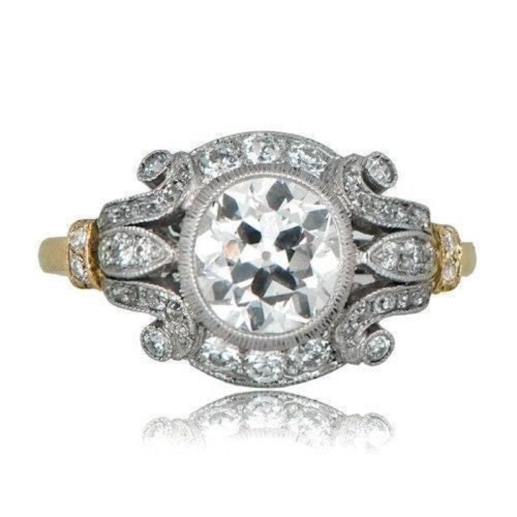Round Diamond Vantage Art Deco Engagement ring, Gift Ring, Promise Ring, Antique Ring,  Silver Ring,  Ring, Anniversary Wedding Ring