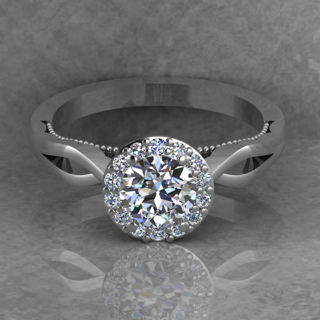 Round Cut Diamond Halo Split Shank Anniversary Ring for Women