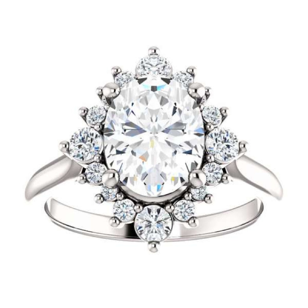 Cluster Oval Cut White Moissanite In 925 Sterling Silver Ring For Women's Engagement