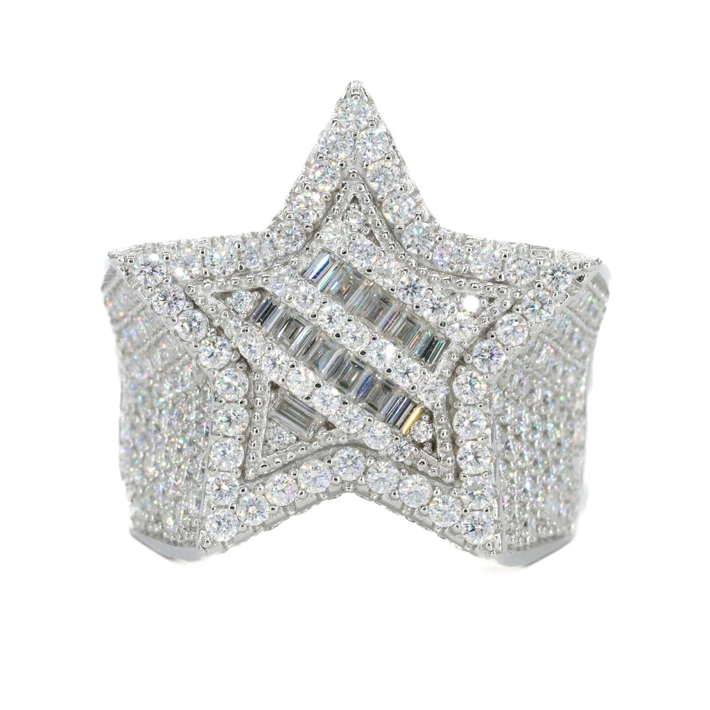 Round And Baguette Cut Diamond Big Heavy Star Shape Hip Hop Ring for Men