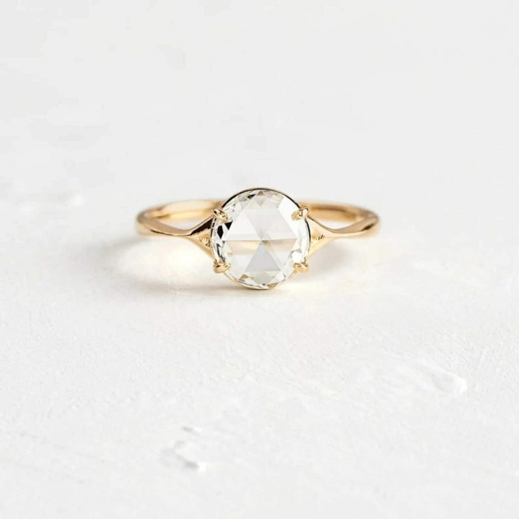 Round Rose Cut Diamond Split Shank Anniversary Ring for Women