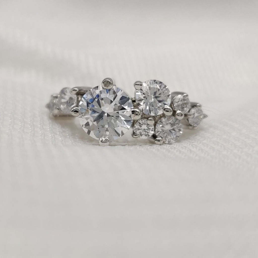 Cluster Round Cut White Moissanite In 925 Sterling Silver Ring For Women's Engagement