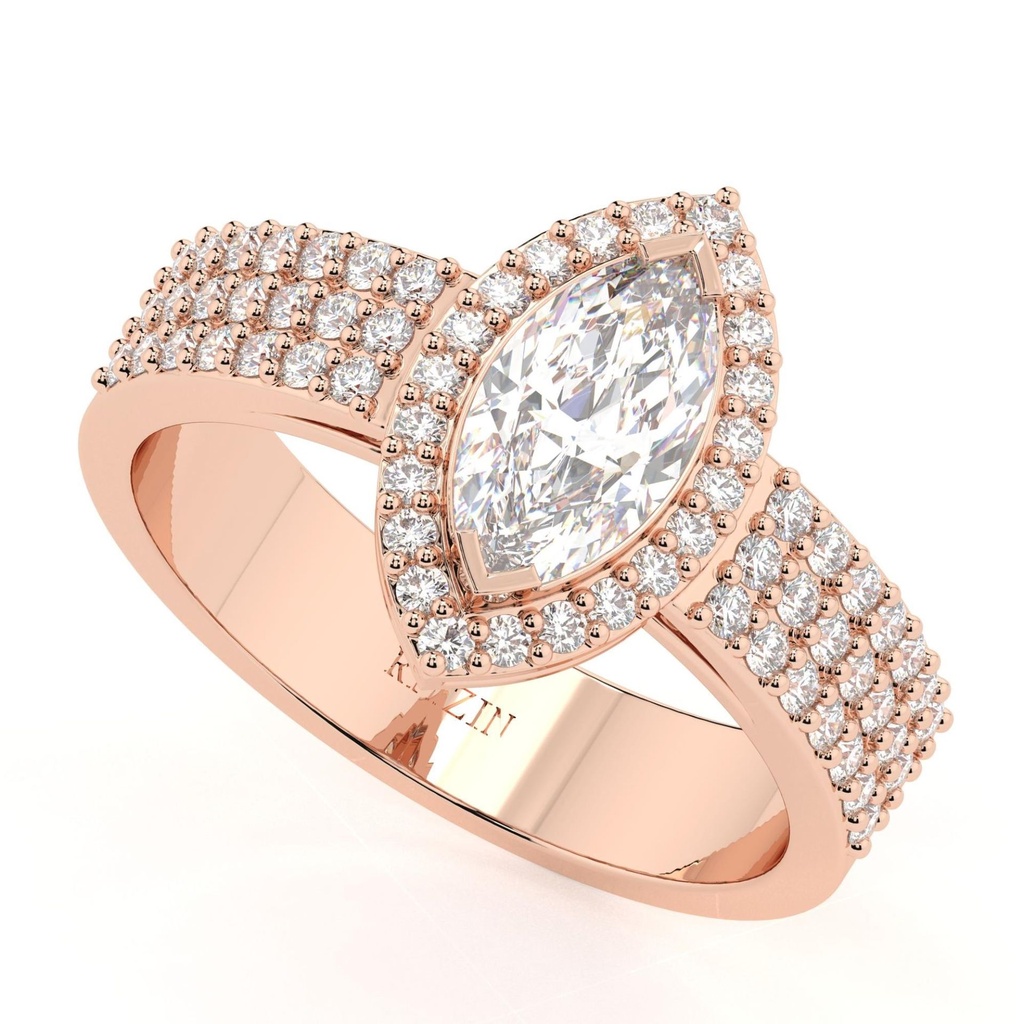 1.00CT Marquise Cut Diamond Halo With Accents Heavy Anniversary Ring for Women
