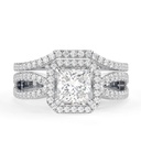 Split Shank  Engagement Ring Set Halo Bridal Ring Set Contour Diamond Matching Ring Gold Infinity Ring Promise Ring