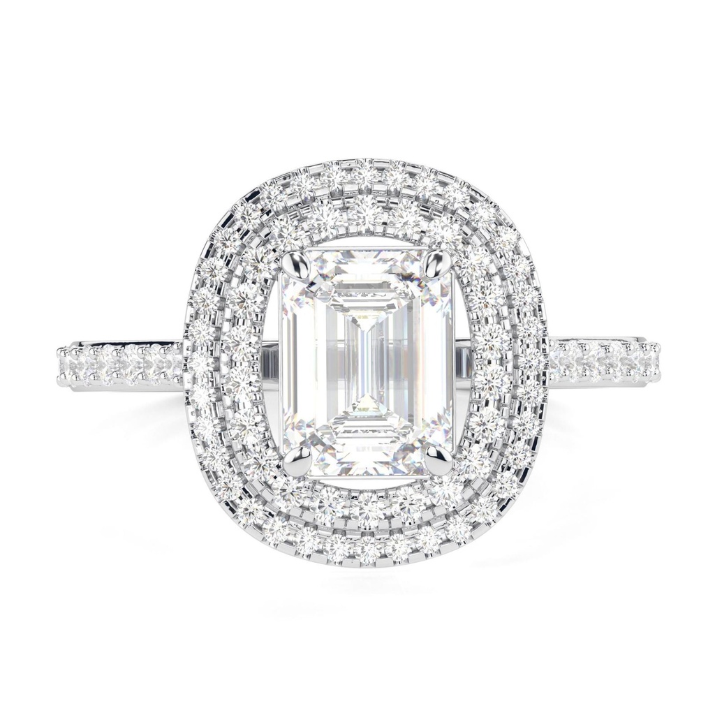 Emerald Cut Diamond Double Halo With Accents Anniversary Ring For Women