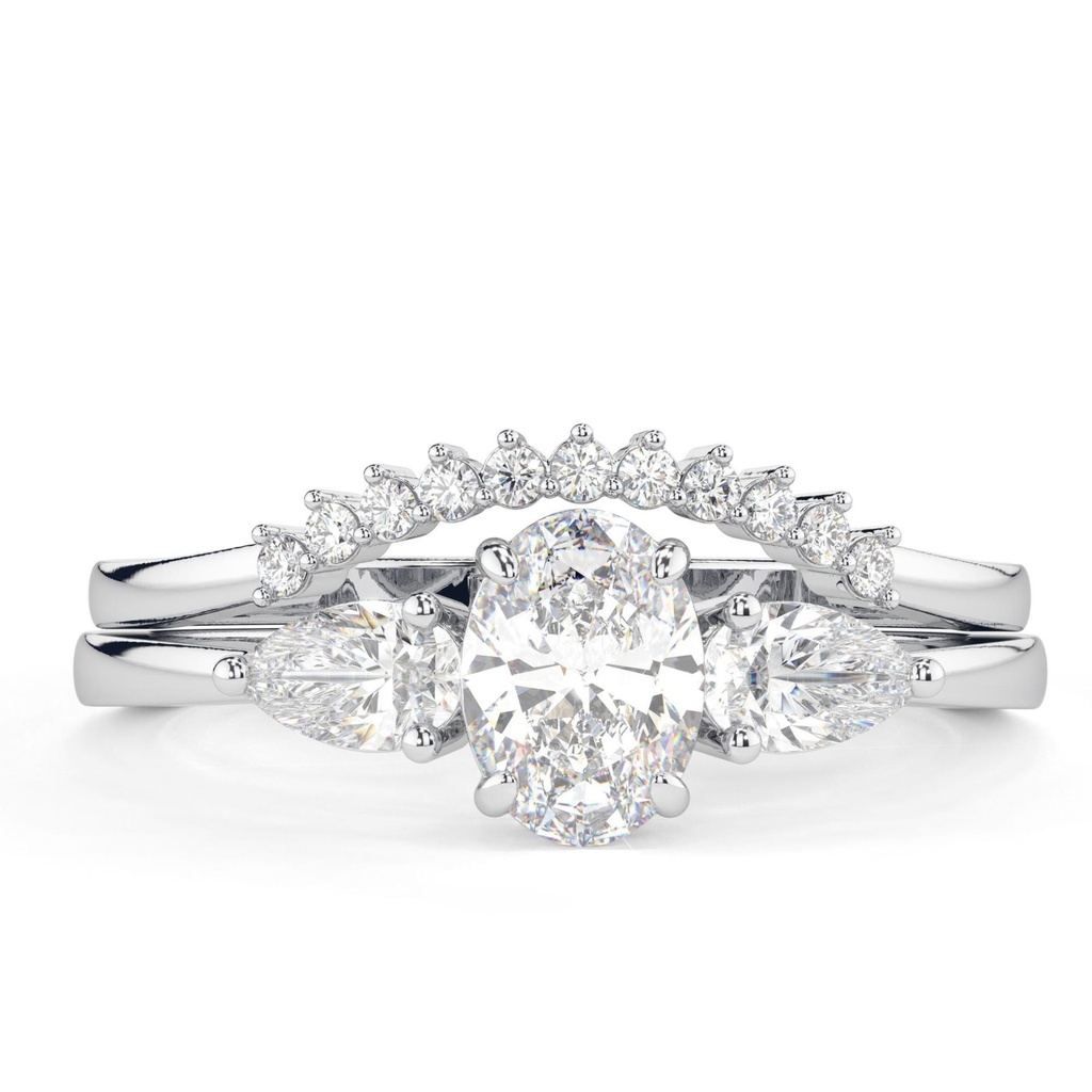 Oval Cut Diamond 3 Stone Unique Bridal Set For Women