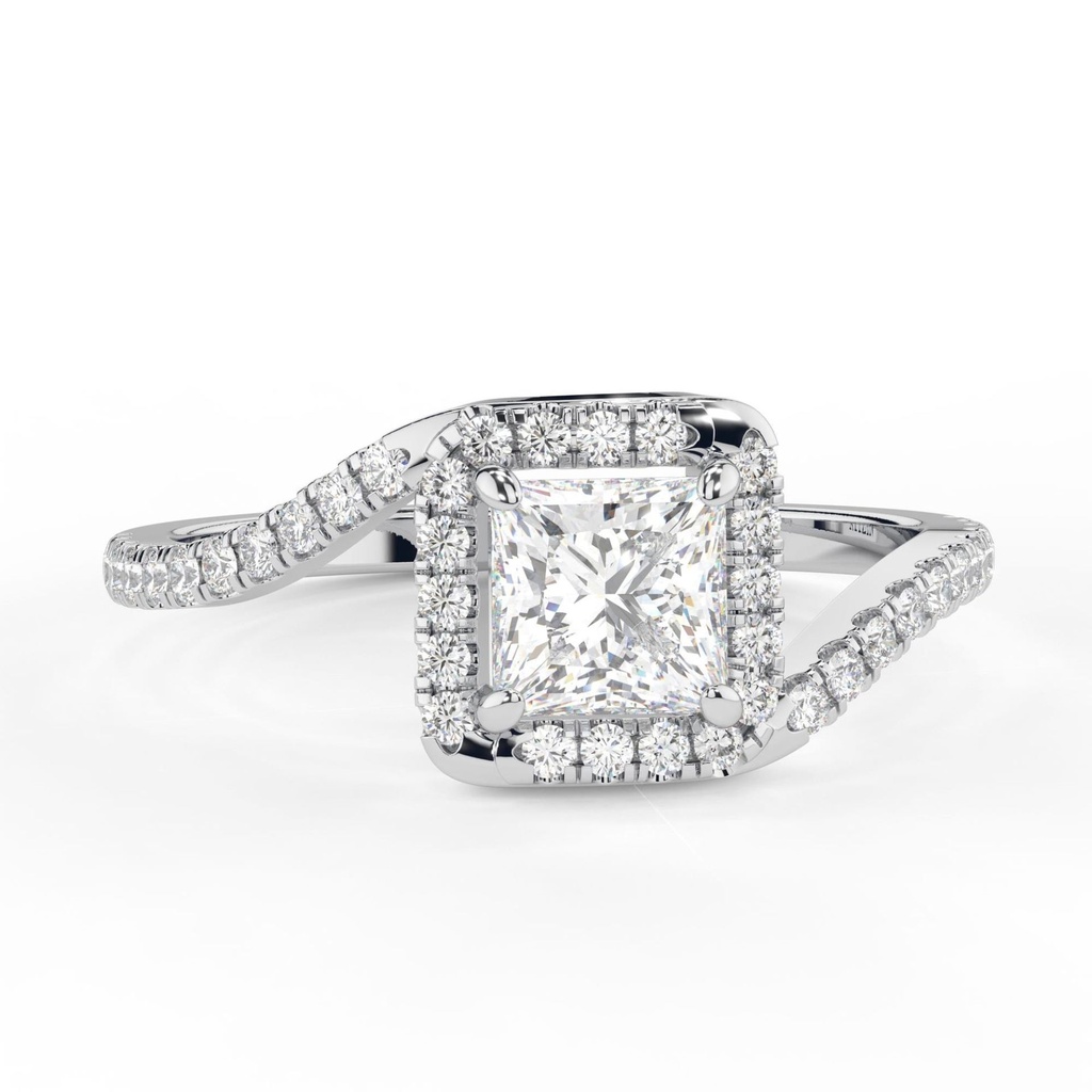 Princess Cut Diamond Bypass Shark Halo Engagement Ring for Women