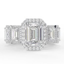 Emerald Cut Diamond Halo Unique Heavy Engagement Ring for Women