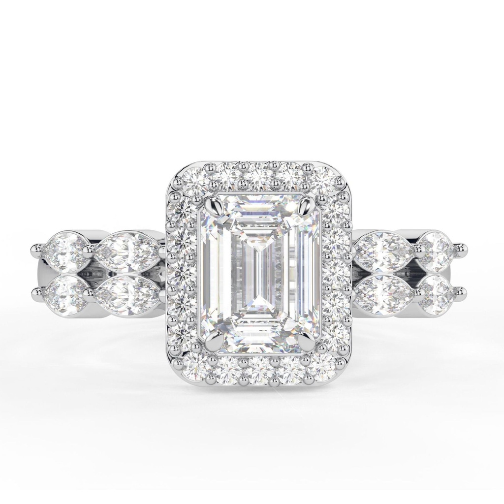 Emerald Cut Diamond Halo With Accents Engagement Ring for Women