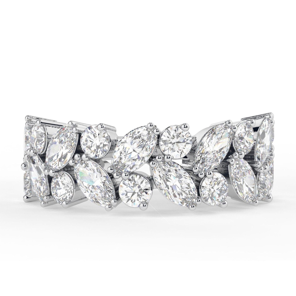 Marquise And Round Cut Diamond Vintage Half Eternity Wedding Band For Women