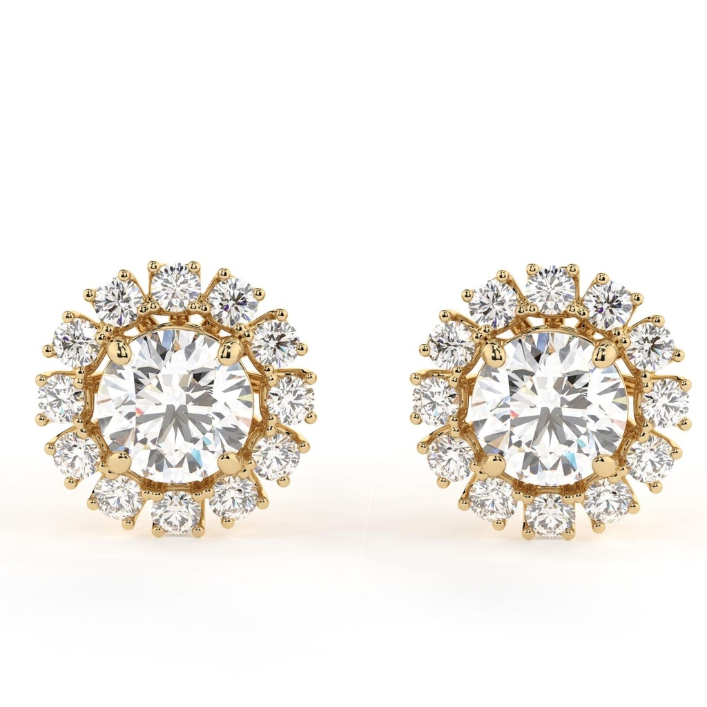 Round Cut Diamond Halo Floral Style Stud Earrings For Women