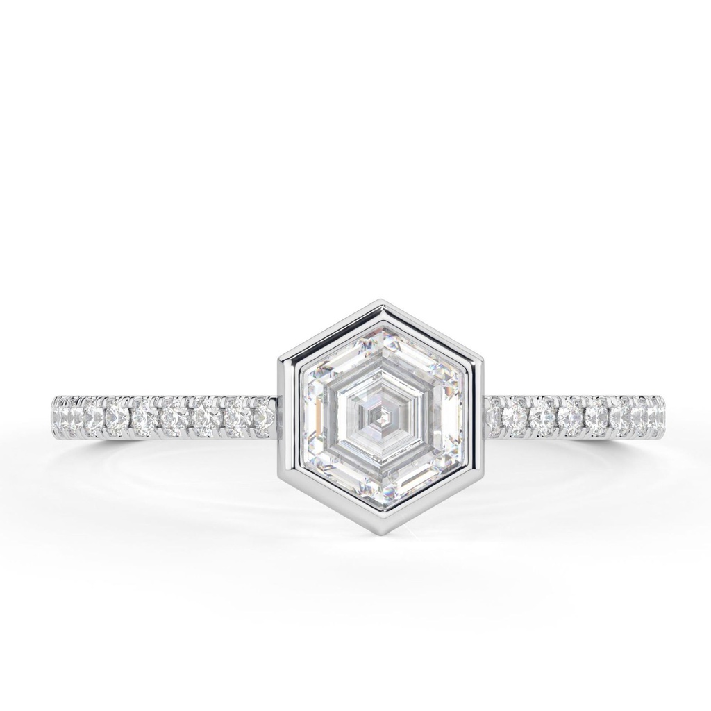 Hexagon Cut Diamond Solitaire With Accents Engagement Ring for Women
