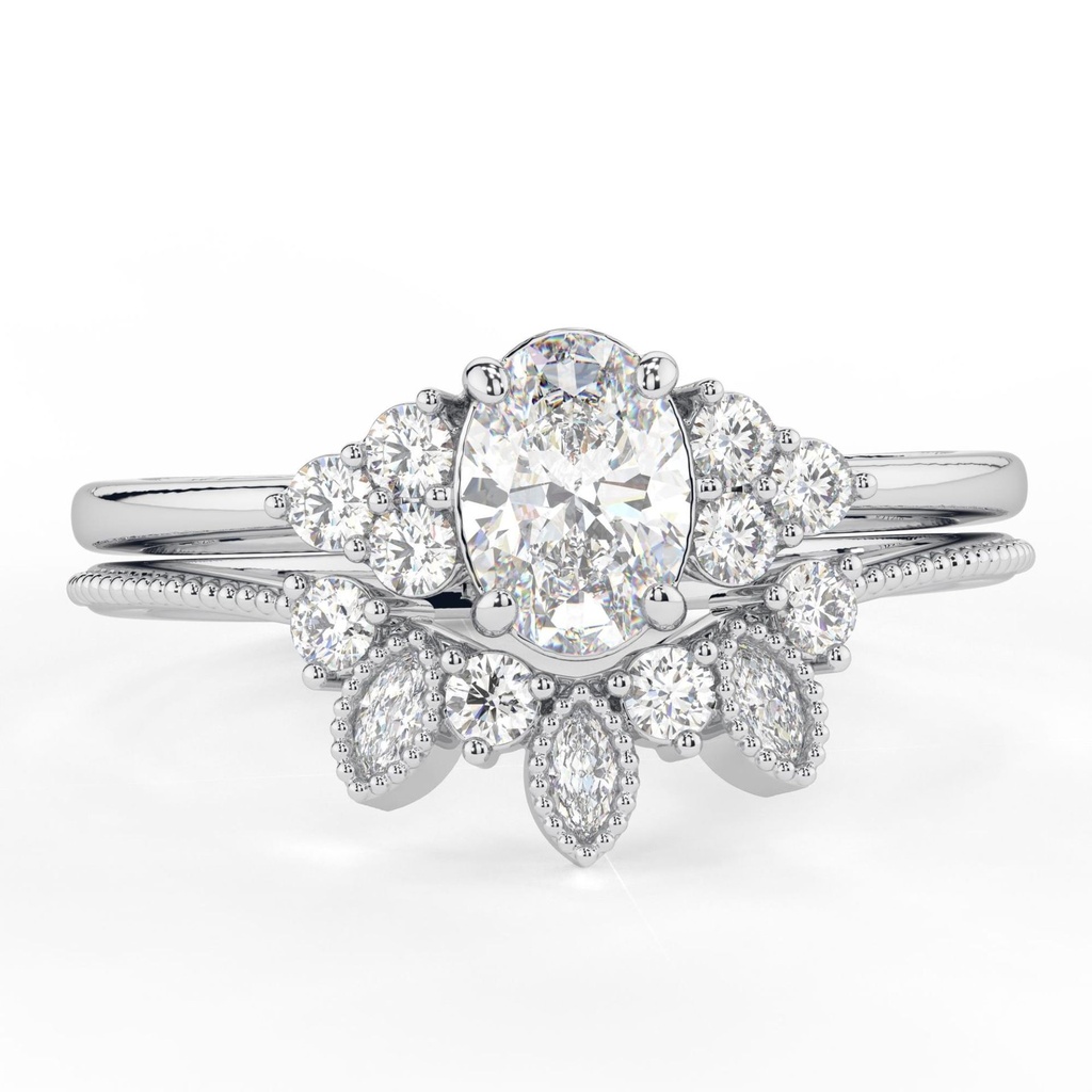 Oval Cut Diamond Cluster Bridal Set Ring for Women