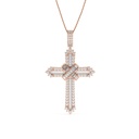 Round And Baguette Cut Diamond Cross Pendant For Women