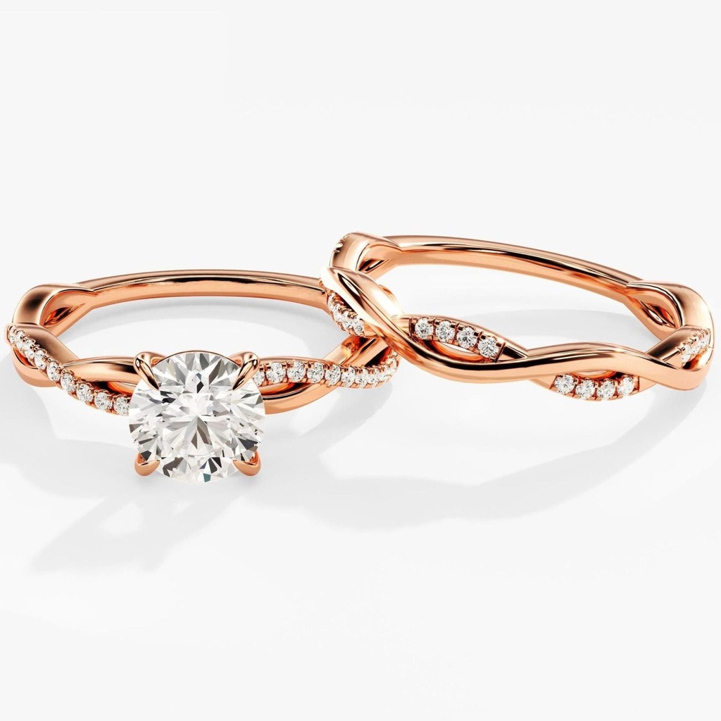 Petite Twist Bridal Set / 14k Gold Moissanite Engagement Ring Set / Half Eternity Twist Wedding Band Set for Women / Promise Gift