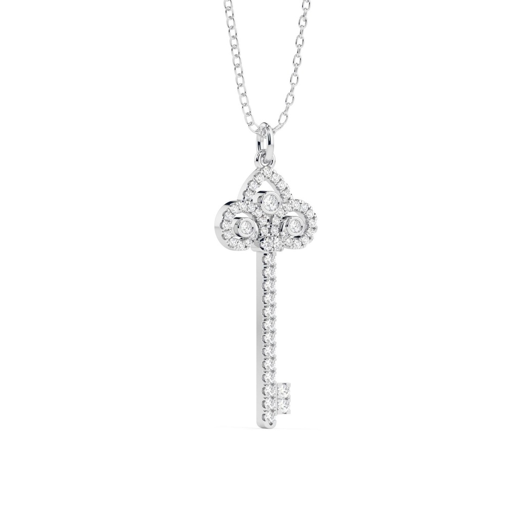 Round Cut Diamond Key Shape Wedding Pendant for Women