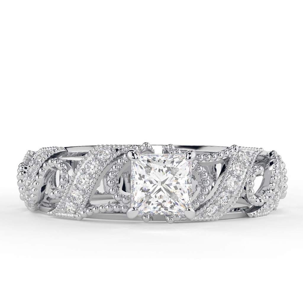 Princess Cut Diamond Heavy Vintage Unique Style Engagement Ring for Women